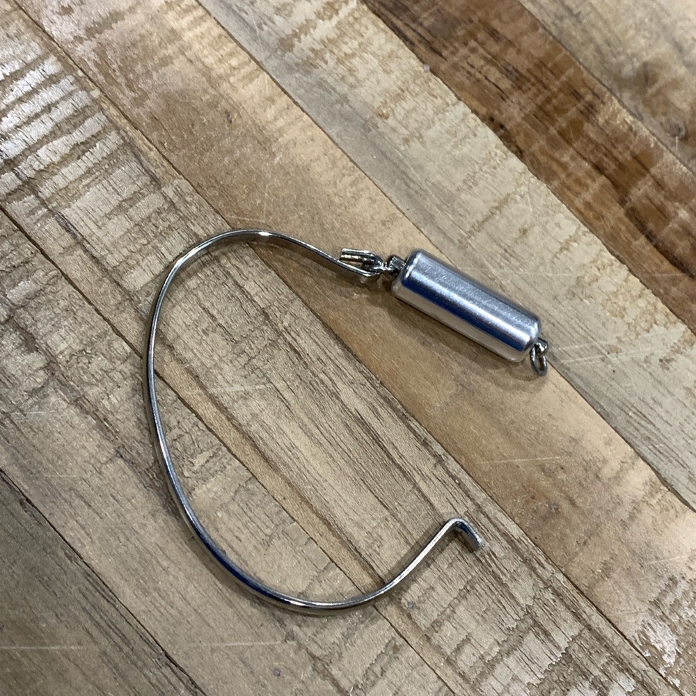 Modernist Silver Tone Cylinder Bar Hook Bangle Bracelet | Minimalist Industrial - Picture 5 of 7